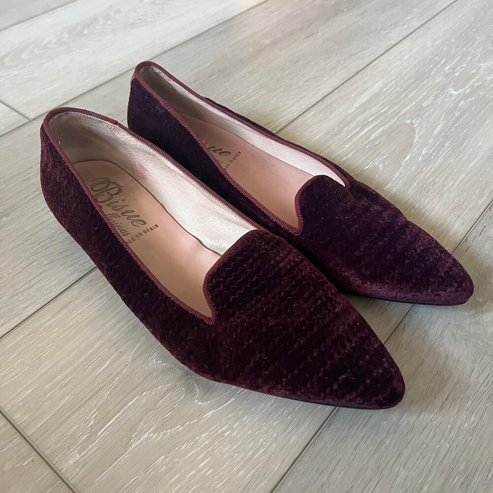 Anthropologie Bisue Ballerinas Flat Women's 40 Burgundy Embossed Smoking Loafer - Picture 4 of 14
